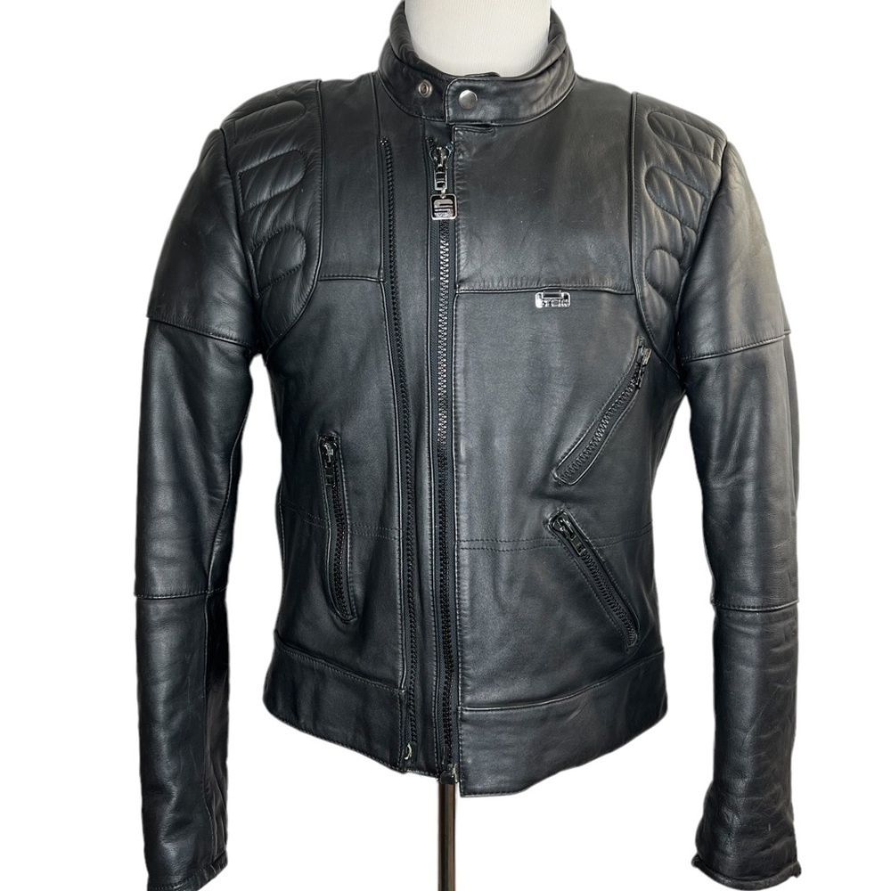 Stein Leathers Men’s Black Padded Biker Motorcycle Leather Jacket - Picture 3 of 15